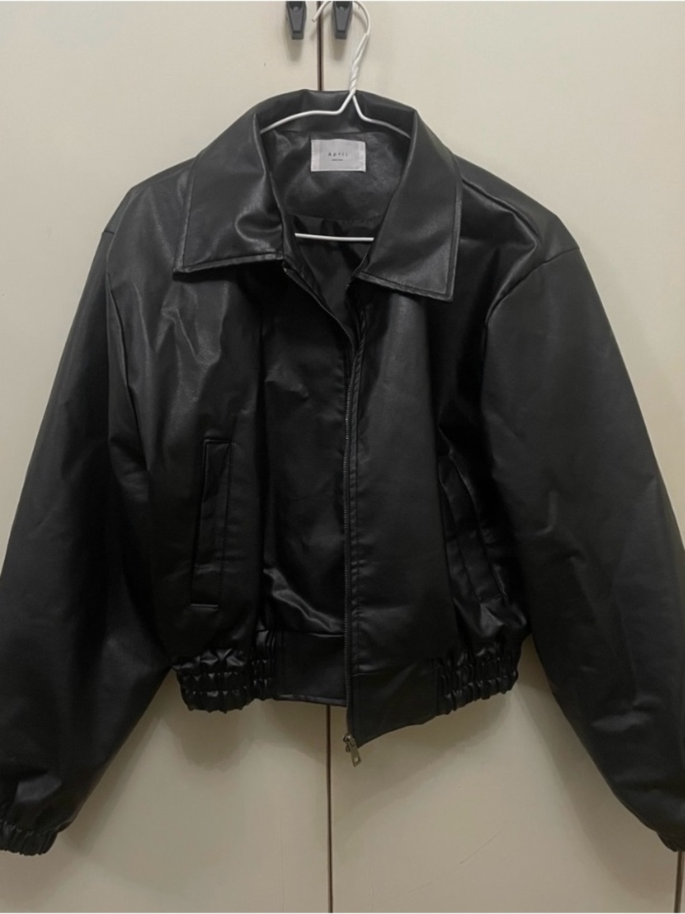 Aritzia Black Faux Leather Bomber Jacket
